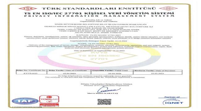İzmir Büyükşehir Belediyesi ISO 27701 Standardına Sahip İlk “Büyükşehir” Oldu