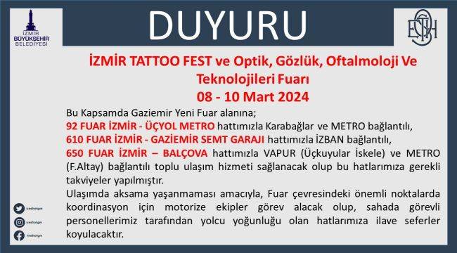 ESHOT’tan fuarlar için ulaşım düzenlemesi